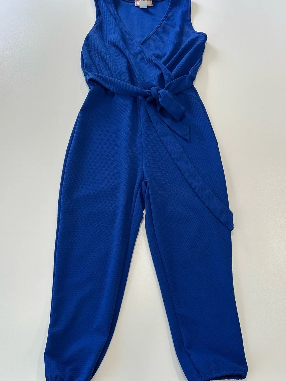 Sleeveless Royal Blue Wrap Jumpsuit with Tie Waist  V - Neck Size S